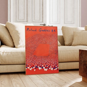 Roland Garros 1984 Vintage Kunstplakat, Tennis-Wandkunst, minimalistisches Design, lebendige und farbenfrohe Sportdruckreproduktion