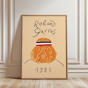 Tennis Roland Garros 1981 Bjoern Borg Druck, Tennis Grand Slam Wanddekor, Eduardo Arroyo Tennis Poster, Tennisplatz Sport Orange,