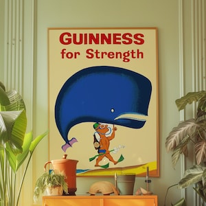 Impresión de ballena Guinness, impresión de cerveza Guinness vintage, decoración de pared de animales Guinness, arte de pared retro Guinness vibrante, cartel de Guinness para la fuerza