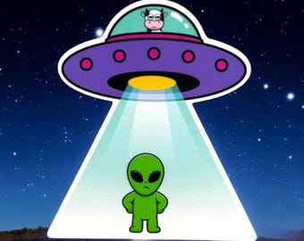 Cow Abducting Alien Sticker