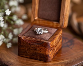 Personalized Wooden Ring Box, Mini Engagement Ring Holder Box with Single Slot, Square Wedding Ring Box for Ring, Elegant and Retro