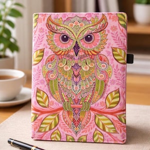 Tula Pink Hootie Owl Journal Cover Handmade Notebook Fabric Quilted Book Protector Pen Loop Card Pocket Organizer Men Gift Writer Desk