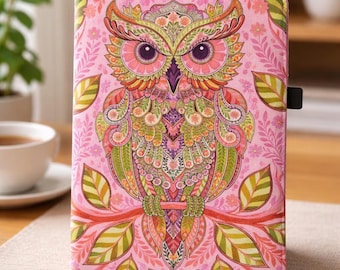 Tula Pink Hootie Owl Journal Cover Handmade Notebook Fabric Quilted Book Protector Pen Loop Card Pocket Organizer Men Gift Writer Desk