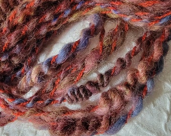 Handspun art yarn bulky with coils soft wool plied with cashmere and silk blend yarn 3 skeins 50 yds each 4.5 oz total all