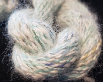 Handspun Angora Rabbit Art Yarn: Blue Mohair Blend, 50 Yards
