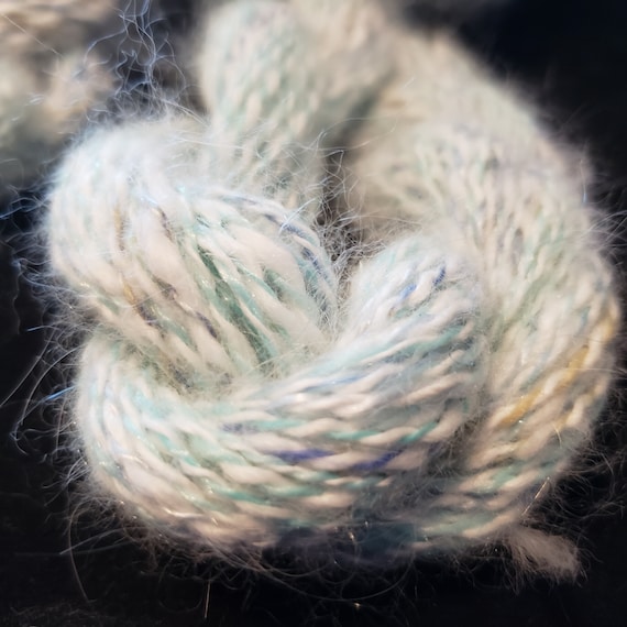 Handspun Angora Rabbit Art Yarn: Blue Mohair Blend, 50 Yards