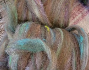 Roving pin drafted luxury fibers Controlled Chaos blend roving very soft fibers silk, alpaca, merino, and other EARTHY 4 oz