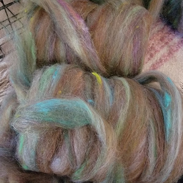 Roving pin drafted luxury fibers Controlled Chaos blend roving very soft fibers silk, alpaca, merino, and other EARTHY 4 oz