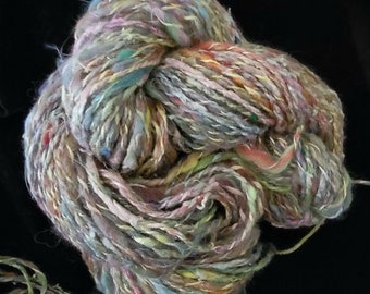 Handspun Art Yarn: Baby Alpaca, Angora, Silk, Wool with Boa Feathers (100 yds)