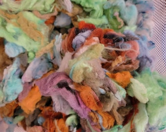 Merino fleece hand dyed and picked multi colors slight lanolin SOFT no vm 1 lb