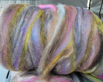 roving luxury fiber angora rabbit, baby alpaca, silk, cashmere, merino, sari, etc 6.2 oz POTPOURRI