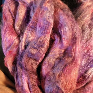Silk Handpainted Mulberry Bombyx Silk Brick Combed top spin blend nuno felt 4.0 oz SB302 image 2