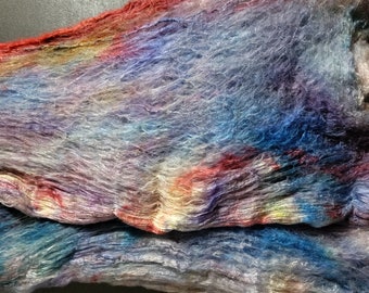 Mulberry Silk Laps hand painted sheets batts 2 ft x 4 ft of silk 2.3 oz for nuno felting spinning blending knitting quilting SL23