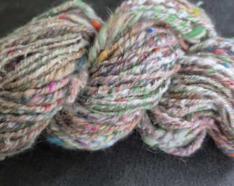 Handspun Art Yarn: Llama, Angora, Silk, Wool Blend, 115 Yards