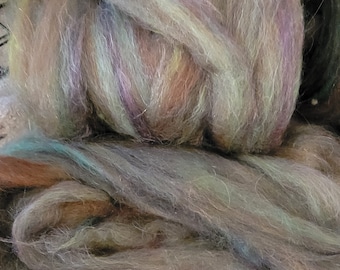 Roving pin drafted luxury fibers Controlled Chaos blend roving very soft fibers silk, alpaca, merino, and other EARTHY 4 oz