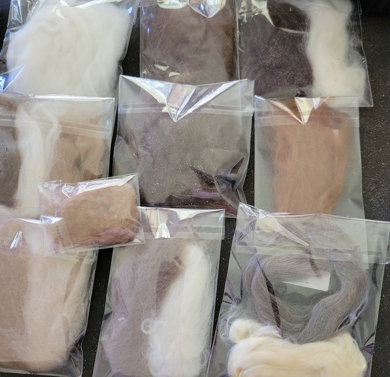 Fiber sampler 12 pk Vicuña, Yak, Qiviut, Cashmere, French Angora, Buffalo, Mink, Suri & Royal Alpaca, Merino, Guanaco, Camel, Peduncle, Eri image 8