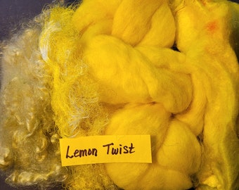 Art Yarn or felting spinning fiber combo pack Baby Alpaca Silk Hankies Kid Mohair and Silk Throwster LEMON TWIST