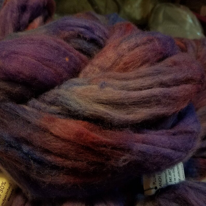 CRAZY Handpainted Cashmere /& Merino combed top 56 grams PURPLE HAZE