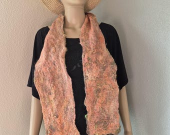 Handfelted Alpaca Merino Silk Scarf - 59" Long Lightweight Fiber Art