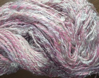 Handspun kid mohair curls art yarn plied with superfine merino bamboo silk noil and Angelina 6.3 oz 200 yards bulky weave knit crochet