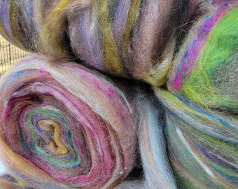 Roving luxury angora rabbit, baby alpaca, silk, cashmere, merino, sari, etc 5.4 oz POTPOURRI