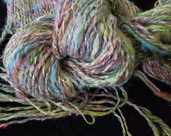 Handspun Art Yarn: Baby Alpaca, Angora, Silk, Wool with Boa Feathers (80 yds)