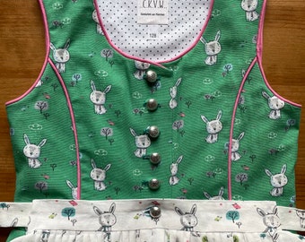 Kinder Dirndl Hase Gr128- handgefertigte Kinder Dirndl mit Tiermotiven