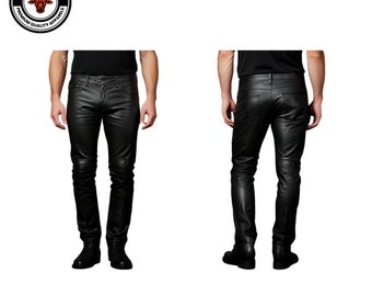 Genuine Handmade soft sheep Leather Black Biker Pant - Slim Fit Lambskin Leather Pant - Stylish Men's Leather pant - Steampunk Leather pant