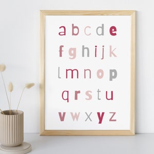 Alfabeto rosa arco iris / Habitación para bebés pequeños / Impresión de carteles / Decoración del hogar / Pared de la galería / A4 A3