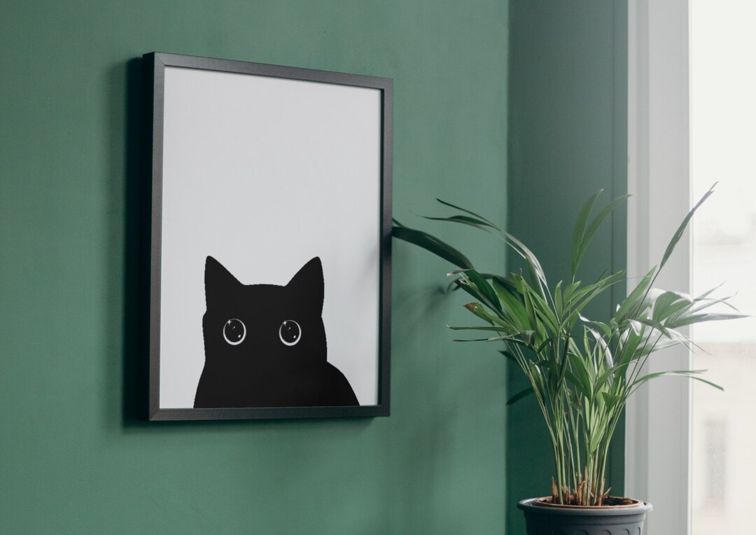 Peeking Black Cat Kitten | Physical Wall Art Print | Home Decor | Black ...
