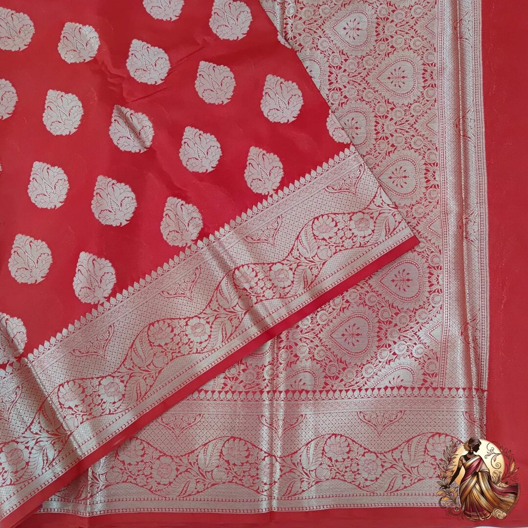 Light Gold-Red Kanchi Semi Silk Saree main image 1