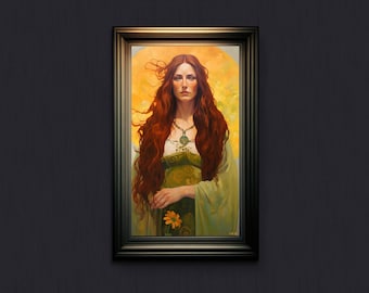 Brigid, diosa triple celta irlandesa, diosa de la inspiración, deidad del hogar, crecimiento de la primavera.