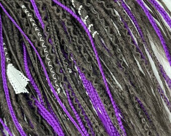 Extensiones de rastas sintéticas color marrón oscuro: trenzas moradas, rastas DE