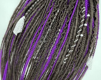 Dark Brown Synthetic Dreadlock Extensions: Purple Braids, Double ended Faux Locs