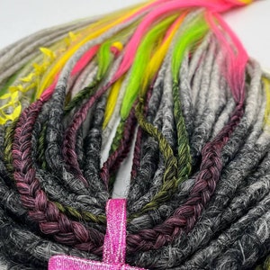 Ombre Synthetic Dreadlock Extensions: Gray, Yellow, Pink DE Braids