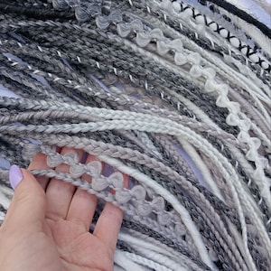 Synthetic Dreadlock Extensions, Black to Gray to White Ombre Double Ended Dread Extensions,  Faux Dreads Braids Female, DE Locs Extension