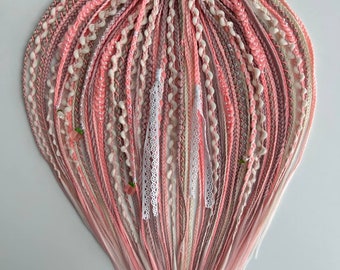 Extensiones de rastas sintéticas color rosa melocotón: rastas falsas de doble punta