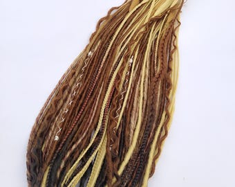 Extensiones de rastas sintéticas: rastas de doble punta color marrón beige/rastas postizas estilo vikingo