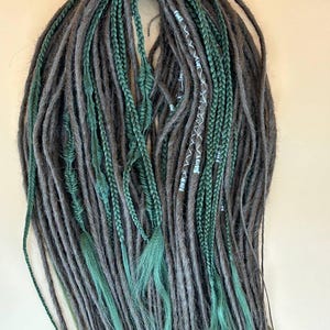 Brown & Green Synthetic Dreadlock Extensions: Double Ended Faux Dreads