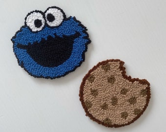 Punch Needle Coaster, Cookie Monster Coaster, Sesame Street Coaster, Cookie Monster Mug Rug