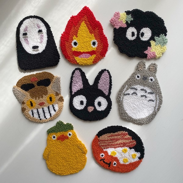 Studio Ghibli Punch Needle Coaster, Housewarming Gift, Handmade Mug Rug, Punch Needle Decor