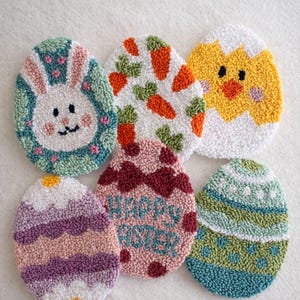Punch Needle Easter Egg Coaster: Handmade Festive Mug Rug, Easter Basket Stuffers