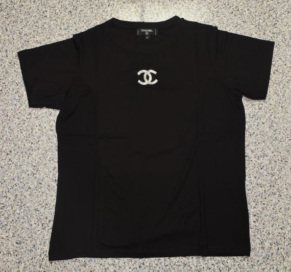 トップス 90s Vintage CHANEL Logo Tee black Vintage Chanel Womens T-shirt Top Size L - Etsy