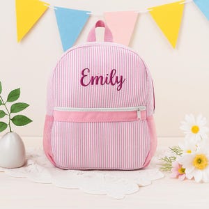 Sac à dos personnalisé pour tout-petit : cartable en seersucker personnalisé pour enfants, cartable à monogramme pour garçons et filles, idée cadeau pour enfant