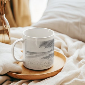 White Beach Mug, 11oz Nature-Themed Coffee Cup, Coastal Design, Ocean Lover Gift, Summer Vibes, Beach House Decor