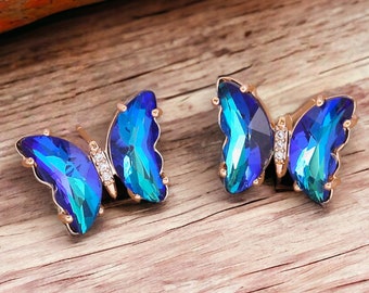 Pendientes de mariposa: Pendientes de alas de mariposa, Alas de mariposa de color arcoíris. Pendientes lindos, alas de hadas, pendientes de hadas, joyas coloridas