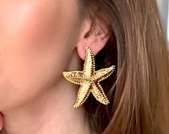 Boucles d'oreilles étoile de mer : boucles d'oreilles étoile de mer, oursin, ambiance plage, boucles d'oreilles coquillage, bijoux d'été, accessoire surfeur, collier étoile de mer