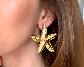 Pendientes de estrella de mar: Pendientes de estrella de mar, erizo de mar, vibraciones playeras, pendientes de concha marina, joyas de verano, accesorio de surfista, collar de estrella de mar