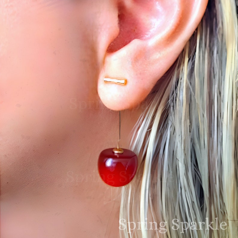 Cherry Earrings: Cherries Earrings, Cherry Drop Earrings, Resin earrings, Cherry Necklace, Fruit Earrings, Food Earrings, Cute Earrings, zdjęcie 1