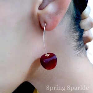 Cherry Earrings: Cherries Earrings, Cherry Drop Earrings, Resin earrings, Cherry Necklace, Fruit Earrings, Food Earrings, Cute Earrings, zdjęcie 4